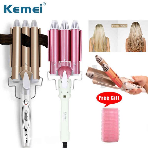 kemei electric hair curler ceramic triple barrel professional curling tools waver styling
kemei electric hair curler ceramic triple barrel professional curling tools waver styling