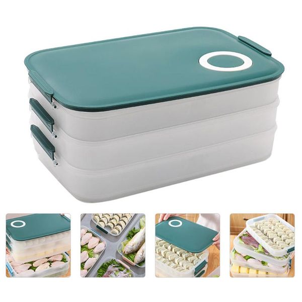 storage bottles & jars 1 set transparent refrigerator box sealing dumplings (green)