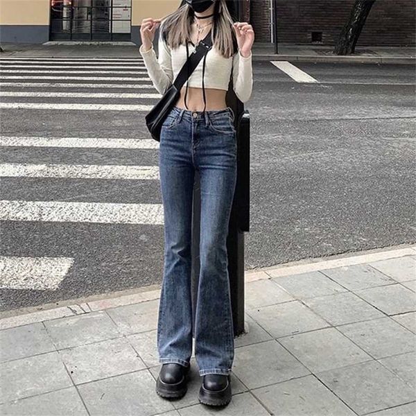 women's high waist vintage trumpet jeans female lady streetwear fashion elastic slim denim flare boot cut pants for women 211104, Blue
women's high waist vintage trumpet jeans female lady streetwear fashion elastic slim denim flare boot cut pants for women 211104, Blue