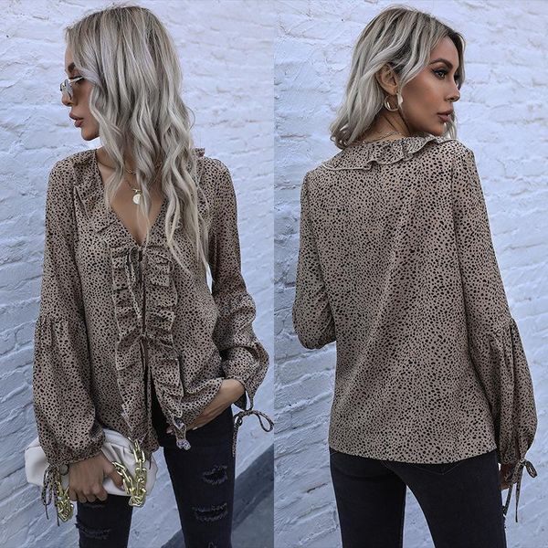 street hedging khaki loose leopard print v-neck chiffon bottoming shirt spring ladies lace office shirt jacket, White
street hedging khaki loose leopard print v-neck chiffon bottoming shirt spring ladies lace office shirt jacket, White