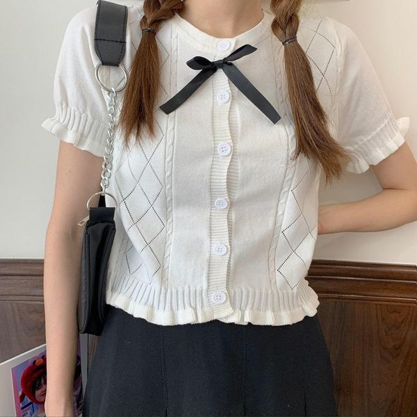 women's t-shirt korean bow loose thin short-sleeved knitted cardigan high waist hollow wooden ears crop top, White
women's t-shirt korean bow loose thin short-sleeved knitted cardigan high waist hollow wooden ears crop top, White