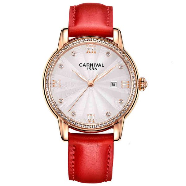 short carnival women automatic clock with street date luxury mechanical women's leather tape, Slivery;brown
short carnival women automatic clock with street date luxury mechanical women's leather tape, Slivery;brown