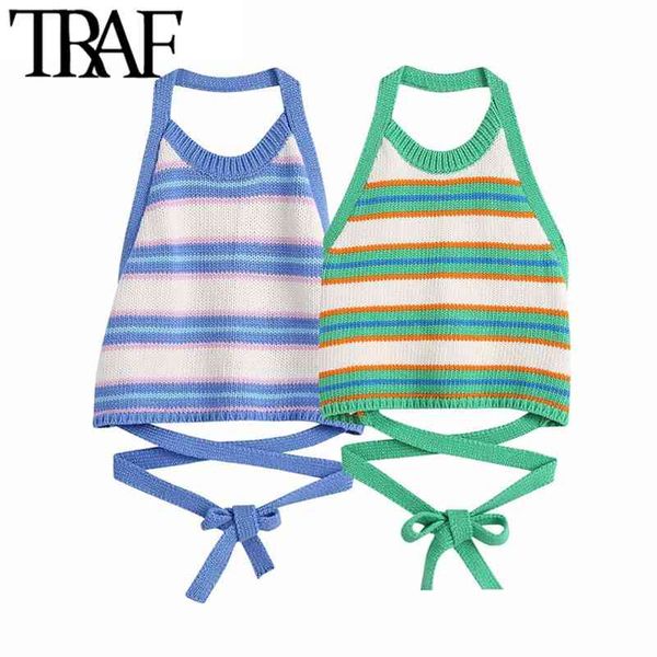 traf women sweet fashion striped crop knitted tank vintage halter neck backless bow tied female camis mujer 210625, White
traf women sweet fashion striped crop knitted tank vintage halter neck backless bow tied female camis mujer 210625, White