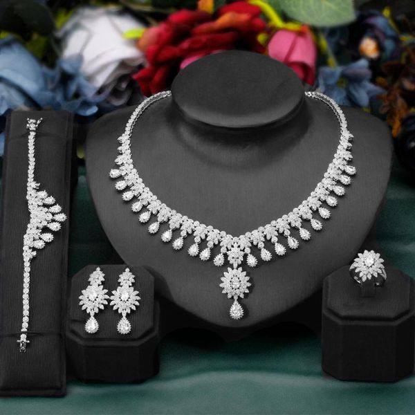 earrings & necklace 4pcs full jewelr sets classic bridal bracelets zircon for dubai women birthday gift wedding dresses, Silver
earrings & necklace 4pcs full jewelr sets classic bridal bracelets zircon for dubai women birthday gift wedding dresses, Silver