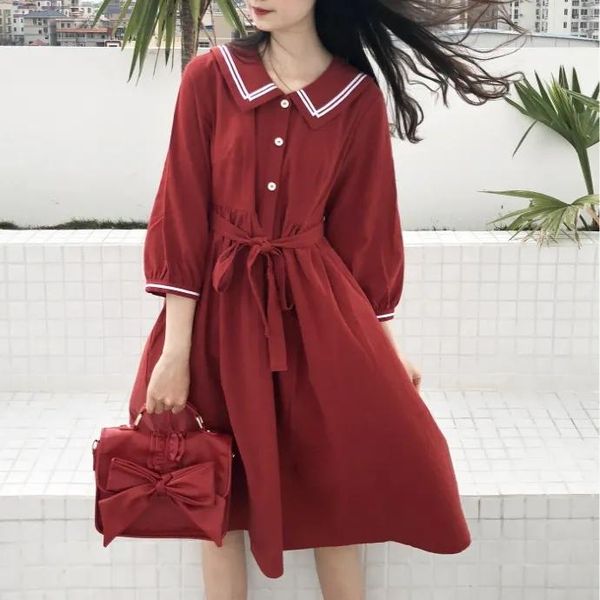 casual dresses magogo sweet navy collar dress for female students loose all-match a-line button bow, Black;gray
casual dresses magogo sweet navy collar dress for female students loose all-match a-line button bow, Black;gray