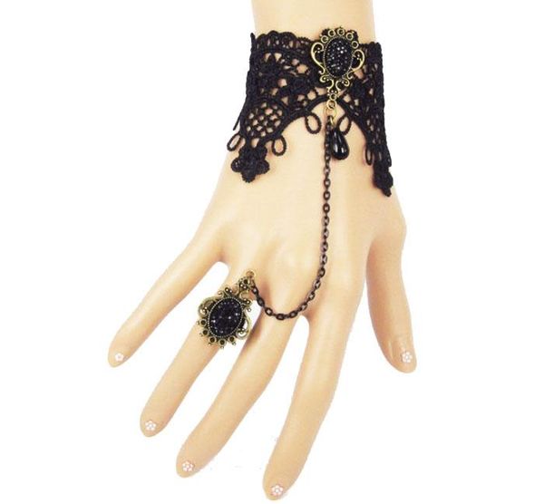 link, chain retro punk style lace bracelet finger women's personality lady jewelry party cosplay, Black
link, chain retro punk style lace bracelet finger women's personality lady jewelry party cosplay, Black