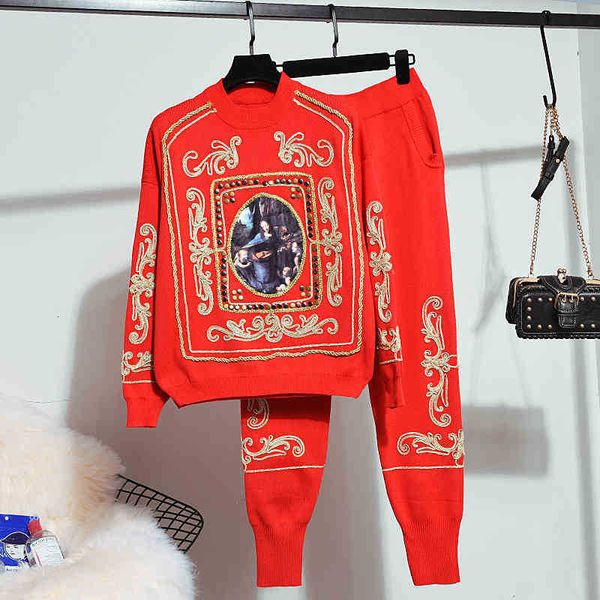 women's two piece pants autumn winter casual chic red tracksuit knitted set embroidery sweater + knit long harem suit women 0vxh, White
women's two piece pants autumn winter casual chic red tracksuit knitted set embroidery sweater + knit long harem suit women 0vxh, White