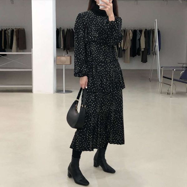 korean chic sweet foreign style age reducing printing pleated stitching medium length autumn and winter dress with backing, Black;gray
korean chic sweet foreign style age reducing printing pleated stitching medium length autumn and winter dress with backing, Black;gray
