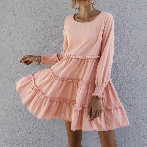 casual dresses autumn women elegant sweet ruffle dress pink long sleeve loose o neck solid color cake a-line mini vestidos, Black;gray
casual dresses autumn women elegant sweet ruffle dress pink long sleeve loose o neck solid color cake a-line mini vestidos, Black;gray