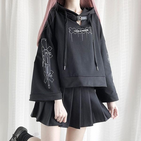 women's hoodies & sweatshirts autumn winter short jacket girl japanese gothic print irregular hollow out pullover women flared sleeves, Black
women's hoodies & sweatshirts autumn winter short jacket girl japanese gothic print irregular hollow out pullover women flared sleeves, Black