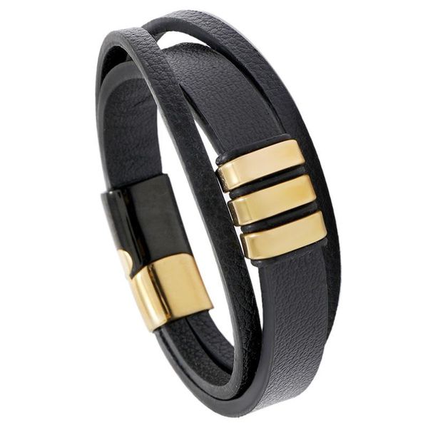 charm bracelets men's multi layer design stainless steel bracelet magnetic clasp black leather couple jewelry accessories, Golden;silver
charm bracelets men's multi layer design stainless steel bracelet magnetic clasp black leather couple jewelry accessories, Golden;silver