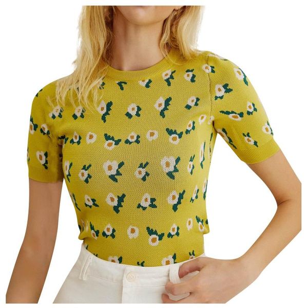 women's knits & tees 2021 round neck short pullover knitted sleeve t-shirt summer women t-shirts small-fresh small floral sweater, White
women's knits & tees 2021 round neck short pullover knitted sleeve t-shirt summer women t-shirts small-fresh small floral sweater, White