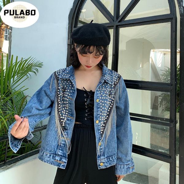 women's jackets black oversized rivets women denim jacket with tassel 2021 spring streetwear vintage ladies jeans coat loose outwear, Black;brown
women's jackets black oversized rivets women denim jacket with tassel 2021 spring streetwear vintage ladies jeans coat loose outwear, Black;brown