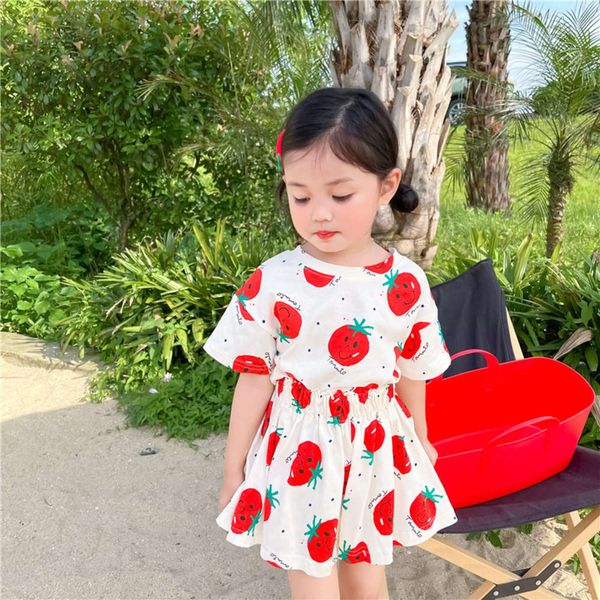 girls' tomato suit western style children's round neck short sleeve skirt and trousers two piece set summer wear, White
girls' tomato suit western style children's round neck short sleeve skirt and trousers two piece set summer wear, White