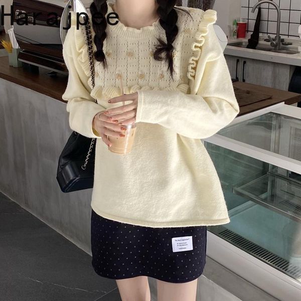 women's sweaters harajpee pullover sweater knitting women outer wear long sleeved straight sweet style spring autumn 2021 design korea, White;black
women's sweaters harajpee pullover sweater knitting women outer wear long sleeved straight sweet style spring autumn 2021 design korea, White;black