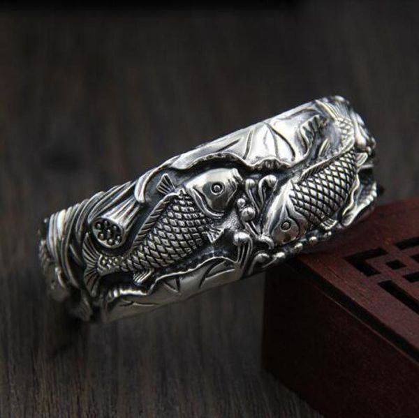 bangle ladies personality open silver color wide retro style jewelry exquisite gift carp pattern, Black
bangle ladies personality open silver color wide retro style jewelry exquisite gift carp pattern, Black
