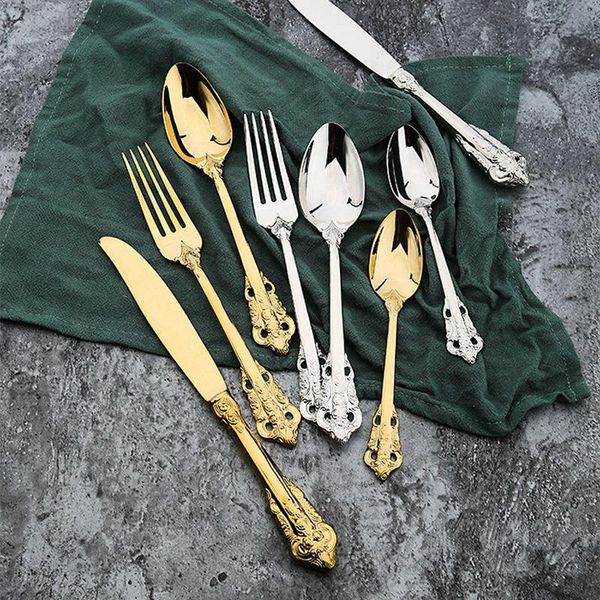 dinnerware sets tableware vintage western gold plated cutlery dining knives forks teaspoons set golden luxury engraving
dinnerware sets tableware vintage western gold plated cutlery dining knives forks teaspoons set golden luxury engraving