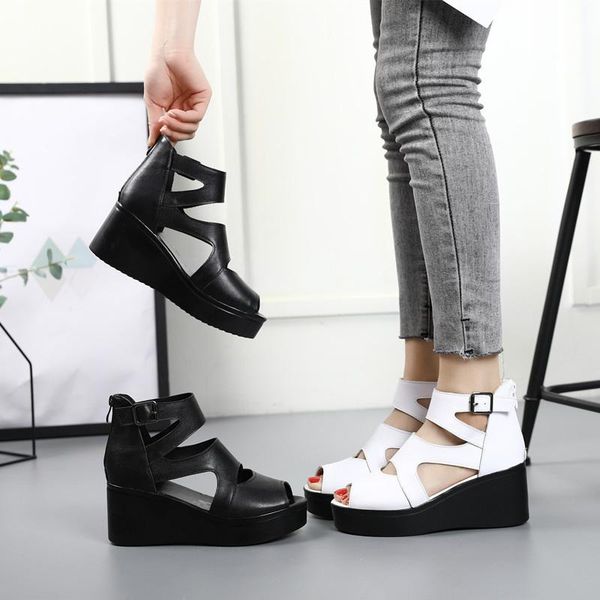 sandals 2021 summer versatile leisure thick sole slope heel fish mouth roman fashion flat bottom women's leather shoes, Black
sandals 2021 summer versatile leisure thick sole slope heel fish mouth roman fashion flat bottom women's leather shoes, Black