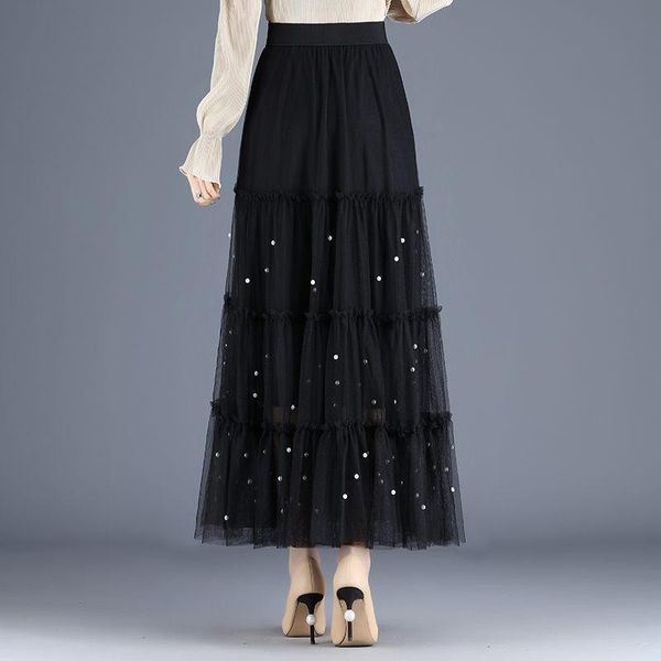 skirts black mesh skirt female spring elastic high waist mid-length pleated gauze beaded a-line elegant women jupe 2021 zh608
skirts black mesh skirt female spring elastic high waist mid-length pleated gauze beaded a-line elegant women jupe 2021 zh608