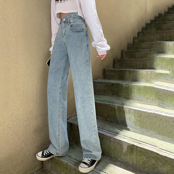 women's jeans woman high waist quality pants women straight tube loose retro baggy fashion clothing, Blue
women's jeans woman high waist quality pants women straight tube loose retro baggy fashion clothing, Blue