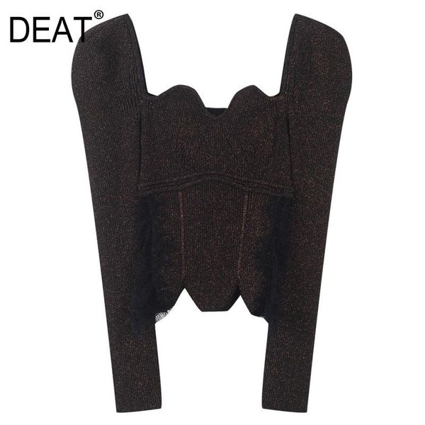 deat knitted pullover square collar long sleeve lace stitching slimming casual solid for women 2021 autumn and winter 1, White
deat knitted pullover square collar long sleeve lace stitching slimming casual solid for women 2021 autumn and winter 1, White