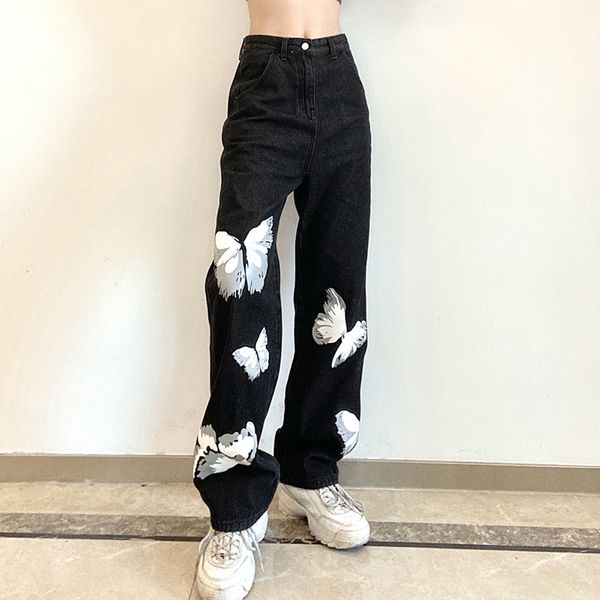 butterfly printed black y2k jeans for women summer casual high waist denim trousers ladies fashion straight trousers, Black;white
butterfly printed black y2k jeans for women summer casual high waist denim trousers ladies fashion straight trousers, Black;white