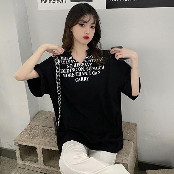 women's t-shirt 2021 summer letter print v-neck loose leisure short sleeves korean style casual wild fashion tee, White
women's t-shirt 2021 summer letter print v-neck loose leisure short sleeves korean style casual wild fashion tee, White