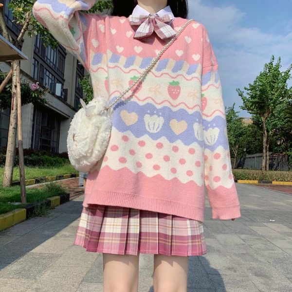 Shirt Piece Kawaii Sweet Women's Sweaters Sweater 2021 Winter Knit Strawberry Long Pink Tops Harajuku Ggbx, White;black
Shirt Piece Kawaii Sweet Women's Sweaters Sweater 2021 Winter Knit Strawberry Long Pink Tops Harajuku Ggbx, White;black