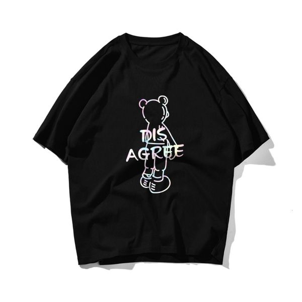 chao brand laser reflective bear print short sleeve men's t-shirt, White;black
chao brand laser reflective bear print short sleeve men's t-shirt, White;black
