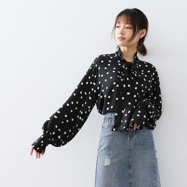 women's blouses & shirts women polka dot lantern sleeve blouse ruffled collar bow tie peas printed office lady chic korean street wear, White
women's blouses & shirts women polka dot lantern sleeve blouse ruffled collar bow tie peas printed office lady chic korean street wear, White