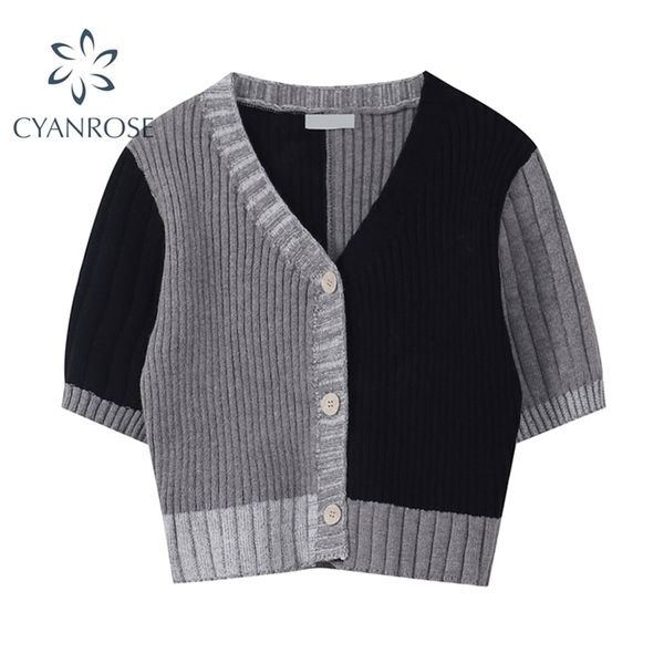 korean style o-neck short knitted sweater thin cardigan button up summer casual fashion patchwork crop female 210917, White;black
korean style o-neck short knitted sweater thin cardigan button up summer casual fashion patchwork crop female 210917, White;black