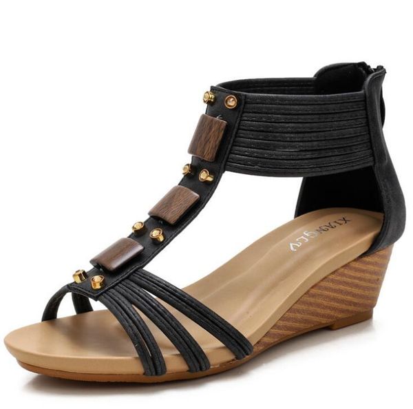sandals retro hollow roman female summer slope with round toe open comfortable fashion c255, Black
sandals retro hollow roman female summer slope with round toe open comfortable fashion c255, Black