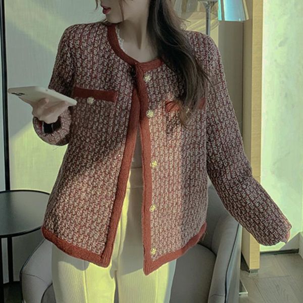women's jackets burgundy thread plaid coat women o neck double pockets trim slim vintage tweed jacket 2021 autumn chaqueta mujer veste, Black;brown
women's jackets burgundy thread plaid coat women o neck double pockets trim slim vintage tweed jacket 2021 autumn chaqueta mujer veste, Black;brown