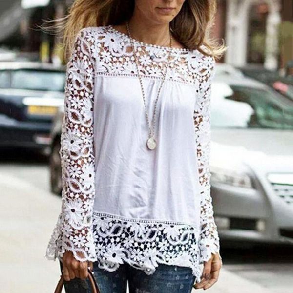 fashion elegant women solid shirts clothes hollow floral lace long sleeve o-neck lady casual loose streetwear blouse top, White
fashion elegant women solid shirts clothes hollow floral lace long sleeve o-neck lady casual loose streetwear blouse top, White