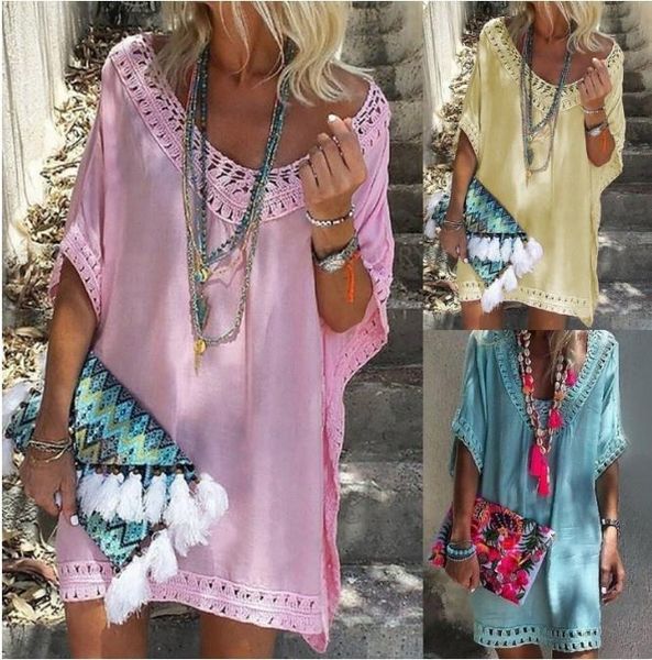 women's swimwear bohemian beach dress large loose v-neck bat sleeve summer holiday outdoor vacation sexy, White;black
women's swimwear bohemian beach dress large loose v-neck bat sleeve summer holiday outdoor vacation sexy, White;black