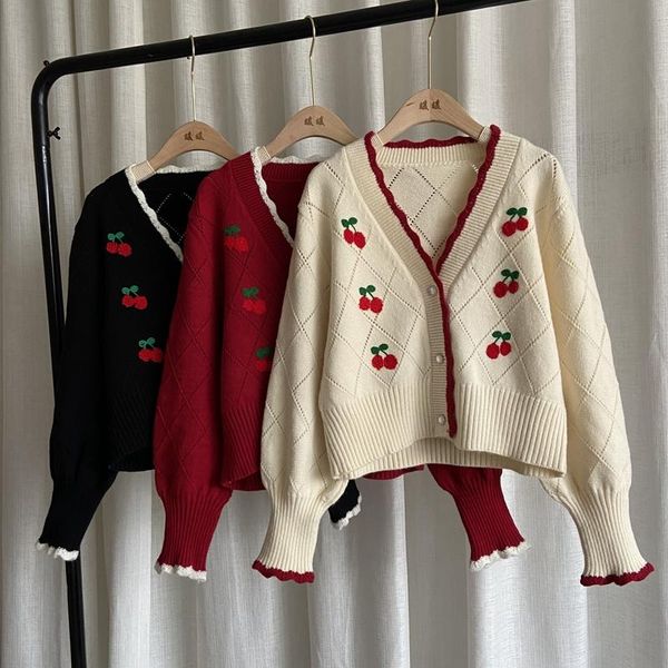 women's knits & tees 2021 spring and autumn cute age-reducing cherry sweater jacket short knitted cardigan trend, White
women's knits & tees 2021 spring and autumn cute age-reducing cherry sweater jacket short knitted cardigan trend, White