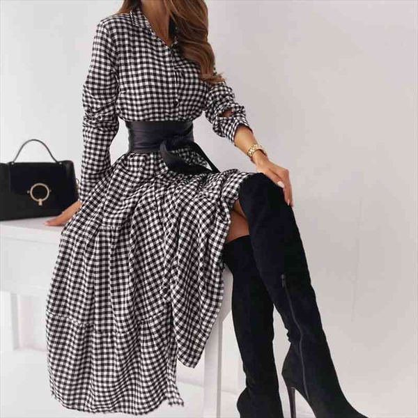 plaid print women slim fit lapel high waist dress long sleeve casual ruffles sashes dress female loose button, Black;gray
plaid print women slim fit lapel high waist dress long sleeve casual ruffles sashes dress female loose button, Black;gray