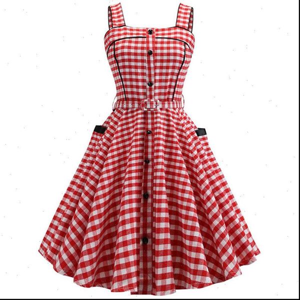 plaid print summer dress women vintage sleeveless spaghetti strap pocket red elegant beach party mini dresses plus size, Black;gray
plaid print summer dress women vintage sleeveless spaghetti strap pocket red elegant beach party mini dresses plus size, Black;gray