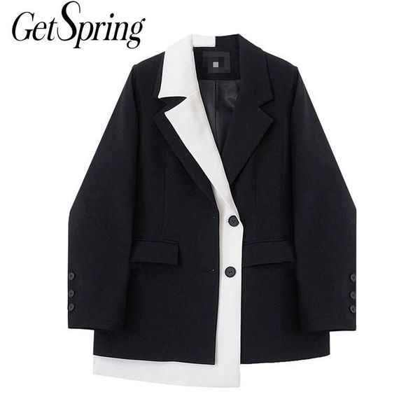 women's suits & blazers getspring women blazer patchwork color matching vintage jackets asymmetry black loose siut coats 2021, White;black
women's suits & blazers getspring women blazer patchwork color matching vintage jackets asymmetry black loose siut coats 2021, White;black