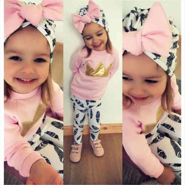 tracksuit 3pcs kids baby girl suit outfits crown hoodies t shirt feather pants children clothes set, White
tracksuit 3pcs kids baby girl suit outfits crown hoodies t shirt feather pants children clothes set, White
