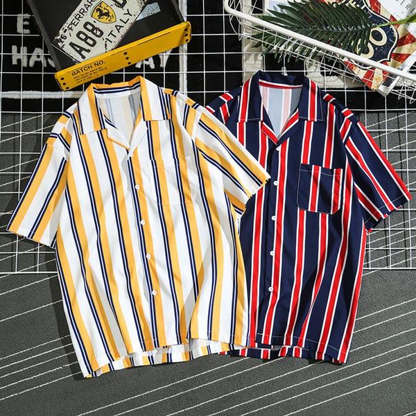 men's casual shirts summer fashion hawaiian lapel striped shirt single-breasted short-sleeved boys clothes, White;black
men's casual shirts summer fashion hawaiian lapel striped shirt single-breasted short-sleeved boys clothes, White;black