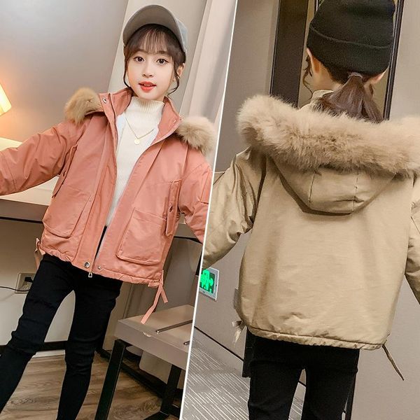 down coat girls winter warm plus velvet outdoor jackets kids solid color hooded thick wadded jacket teenage short parka children, Blue;gray
down coat girls winter warm plus velvet outdoor jackets kids solid color hooded thick wadded jacket teenage short parka children, Blue;gray