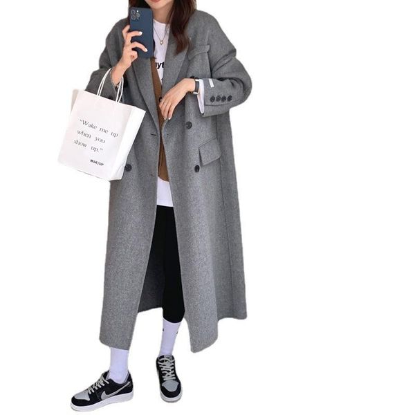 women's wool & blends cashmere coat fall/winter 2021 loose over-the-knee woolen mid-length lapel long sleeves, Black
women's wool & blends cashmere coat fall/winter 2021 loose over-the-knee woolen mid-length lapel long sleeves, Black