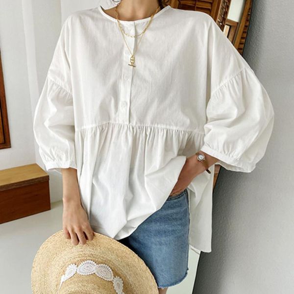 women's blouses & shirts blouse three-quarter sleeve mid-length pullover fashion simple round neck loose plain inelastic women 2021 sty, White
women's blouses & shirts blouse three-quarter sleeve mid-length pullover fashion simple round neck loose plain inelastic women 2021 sty, White