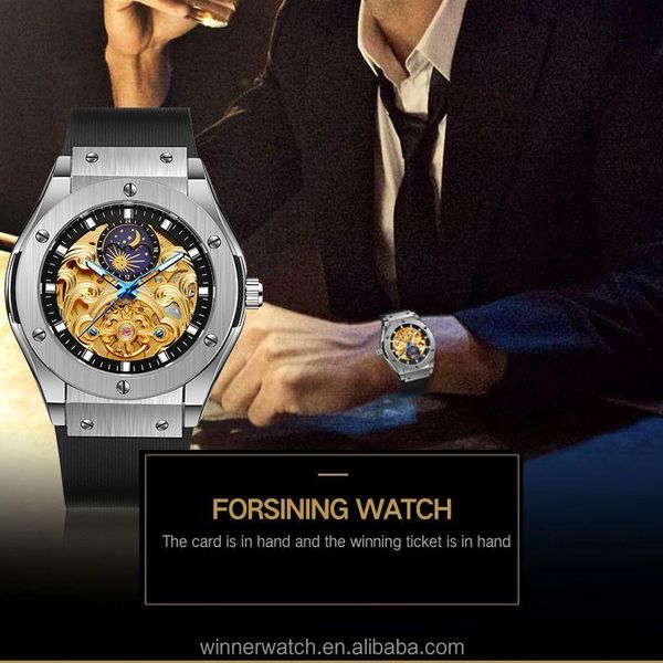 wristwatches forsining brand design men watch skeleton tourbillon rubber band moon phase automatic mechanical men's watches, Slivery;brown
wristwatches forsining brand design men watch skeleton tourbillon rubber band moon phase automatic mechanical men's watches, Slivery;brown