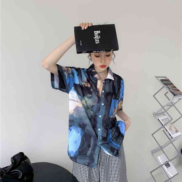 women's two piece pants oil painting designer button up shirt for women summer 2021 fashion loose short sleeve collared blue l, White
women's two piece pants oil painting designer button up shirt for women summer 2021 fashion loose short sleeve collared blue l, White