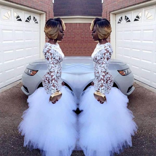 party dresses african white mermaid lace evening for black girls long sleeves ruffles tulle floor length plus size prom gowns vestidos, White;black
party dresses african white mermaid lace evening for black girls long sleeves ruffles tulle floor length plus size prom gowns vestidos, White;black