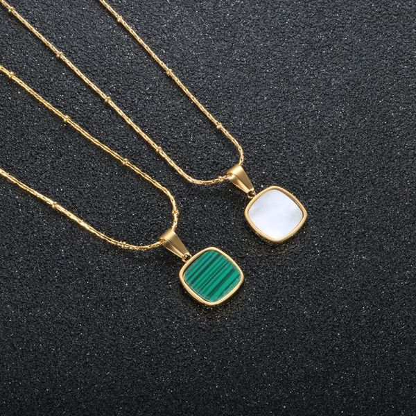 chains fashion white shell square necklace green stripe charm for women wedding jewelry gift, Silver
chains fashion white shell square necklace green stripe charm for women wedding jewelry gift, Silver