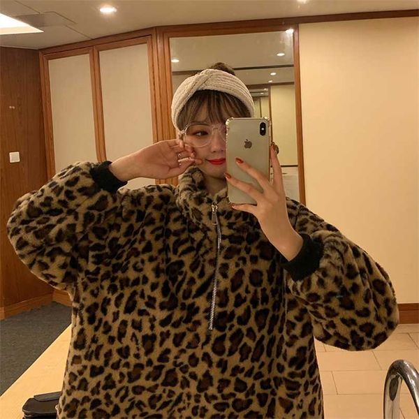 winter loose retro leopard print plush padded pullover sweater women plus velvet warm jacket 211110, Black
winter loose retro leopard print plush padded pullover sweater women plus velvet warm jacket 211110, Black