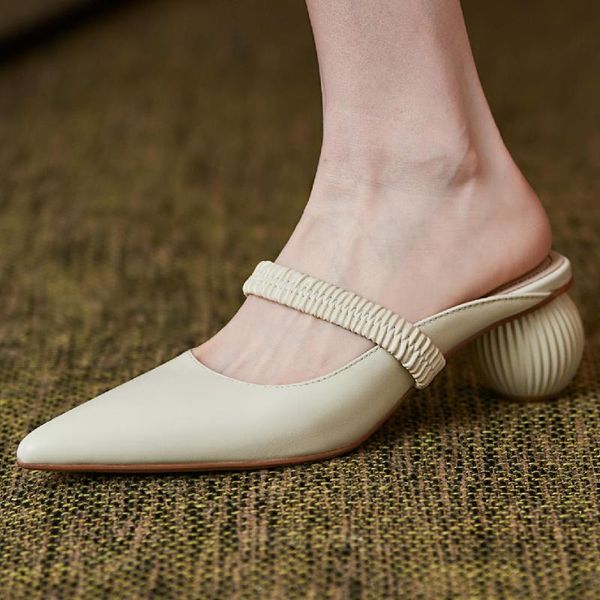 sandals women's genuine leather elastic band pointed toe ball heel slip-on mules med comfortable female summer slides shoes, Black
sandals women's genuine leather elastic band pointed toe ball heel slip-on mules med comfortable female summer slides shoes, Black